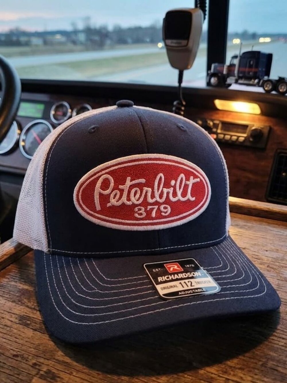 Peterbilt 379 Semi Truck Patch Navy Blue White Richardson 112 Snapback Hat Drive